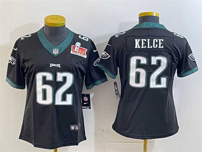 Women's Philadelphia Eagles #62 Jason Kelce Black 2025 Super Bowl LIX Patch Vapor Untouchable Limited Stitched Jersey(Run Small),We sell and wholesale Women's Philadelphia Eagles #62 Jason Kelce Black 2025 Super Bowl LIX Patch Vapor Untouchable Limited Stitched Jersey(Run Small) on line form chian!